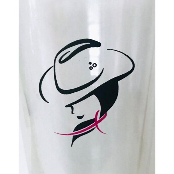 Vtg Stylized Cowgirl Pint Glass Cowboy Hat Pink Scarf Lady Female Rider Horses - Picture 2 of 3